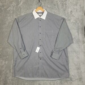 Eton Dress Shirt Mens 18/46 Black White Striped Collar Long Sleeve Cotton NWT